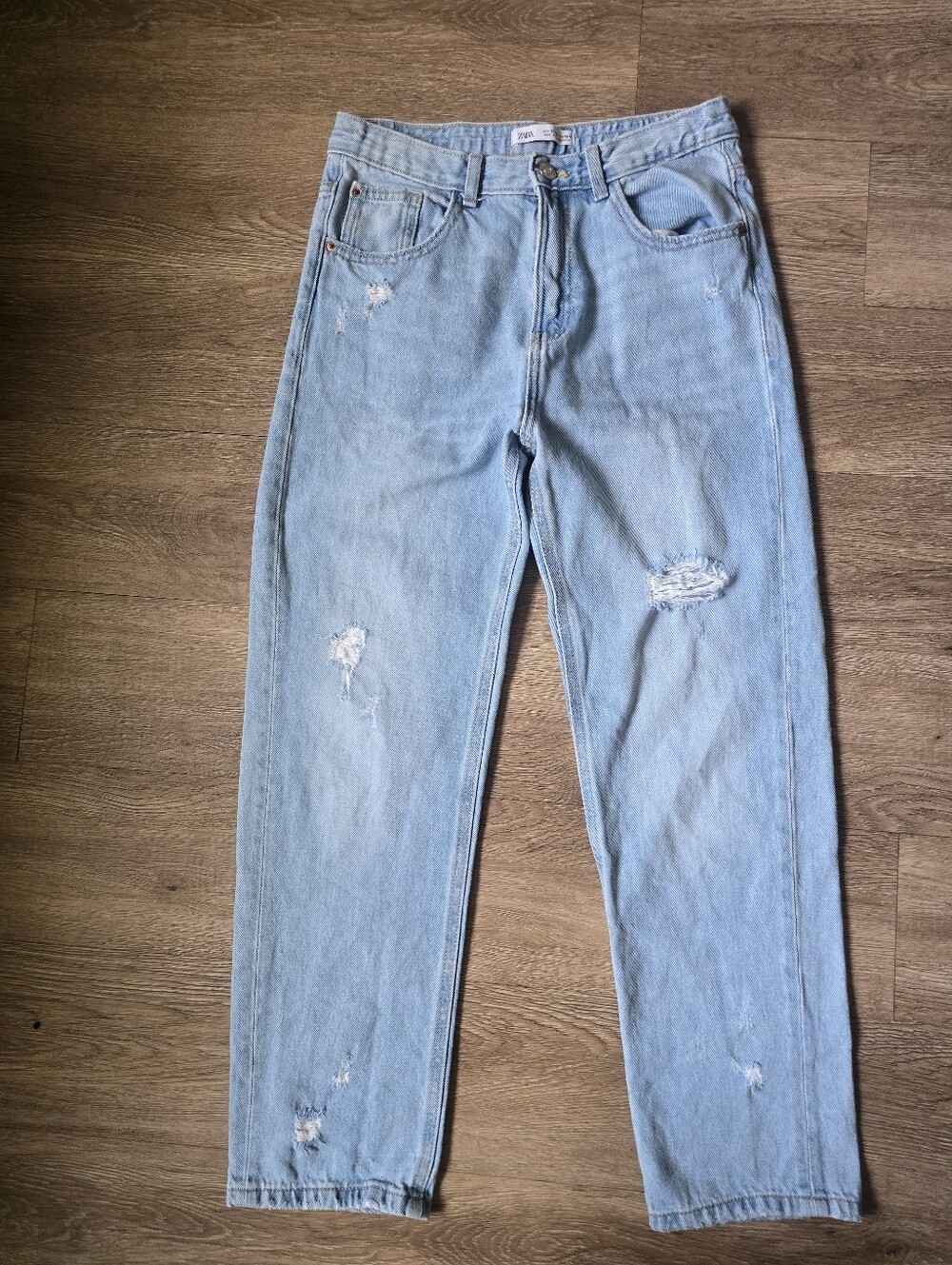 Zara Light Blue Distressed Boyfriend Jeans